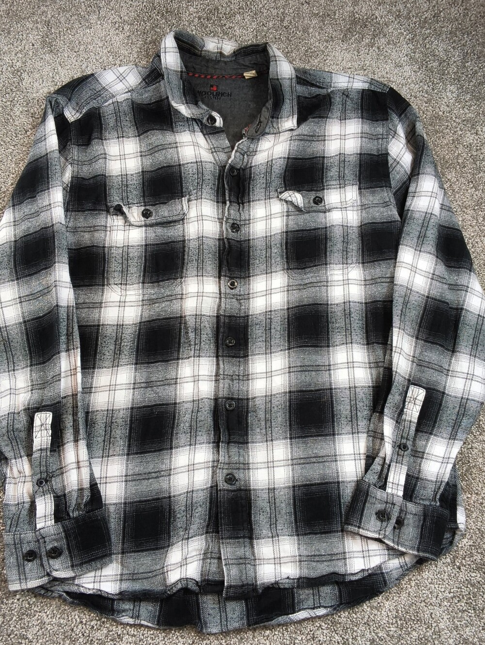 Woolrich Black White Plaid Long Sleeve Men's XXL Dual Pocket Flannel Shirt